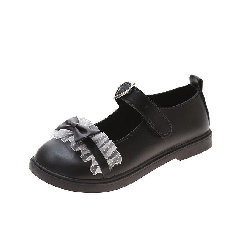 

Bow lolita lace soft girl shoes college style low heel uniform small leather shoes round head lo girl shoes 40 чёрный