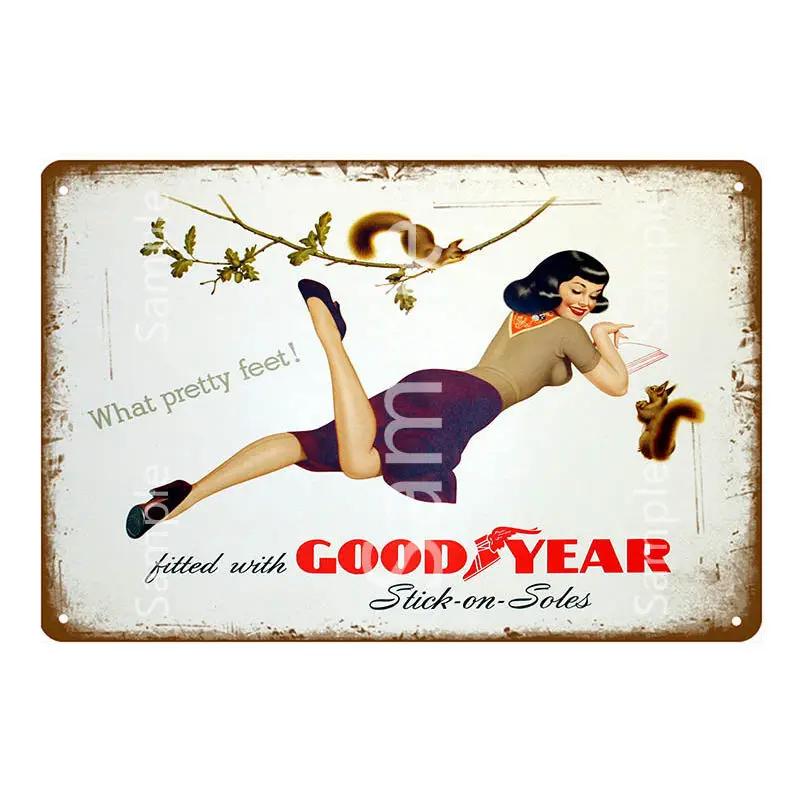 Plakat na ścianę garażu Samochód Pin Up Girl Retro Vintage Dekoracja Metalowy Blaszany Znak Do Jaskini Mężczyzny Sklepu Klubu Baru Dekoracja Ścienna YL078