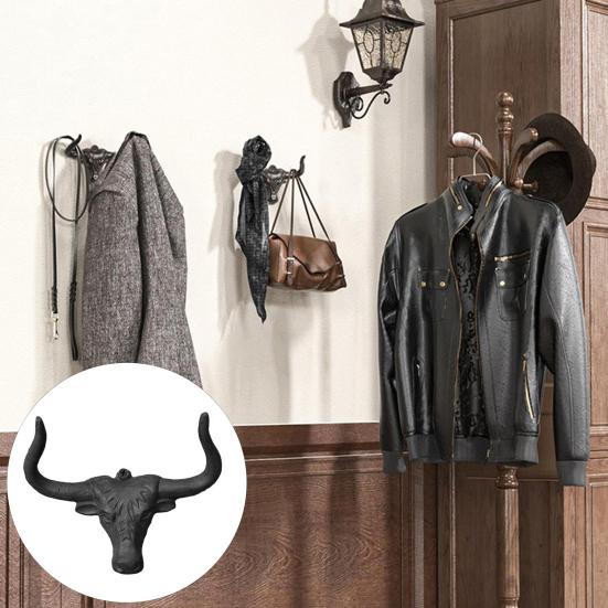 1/2Pcs Metal Cow Head Hook Vintage Cast Iron Cowboy Hat Holder Multi-purpose Clothes Organizer Longhorn Cattle Wall Hanger Western Home Decor