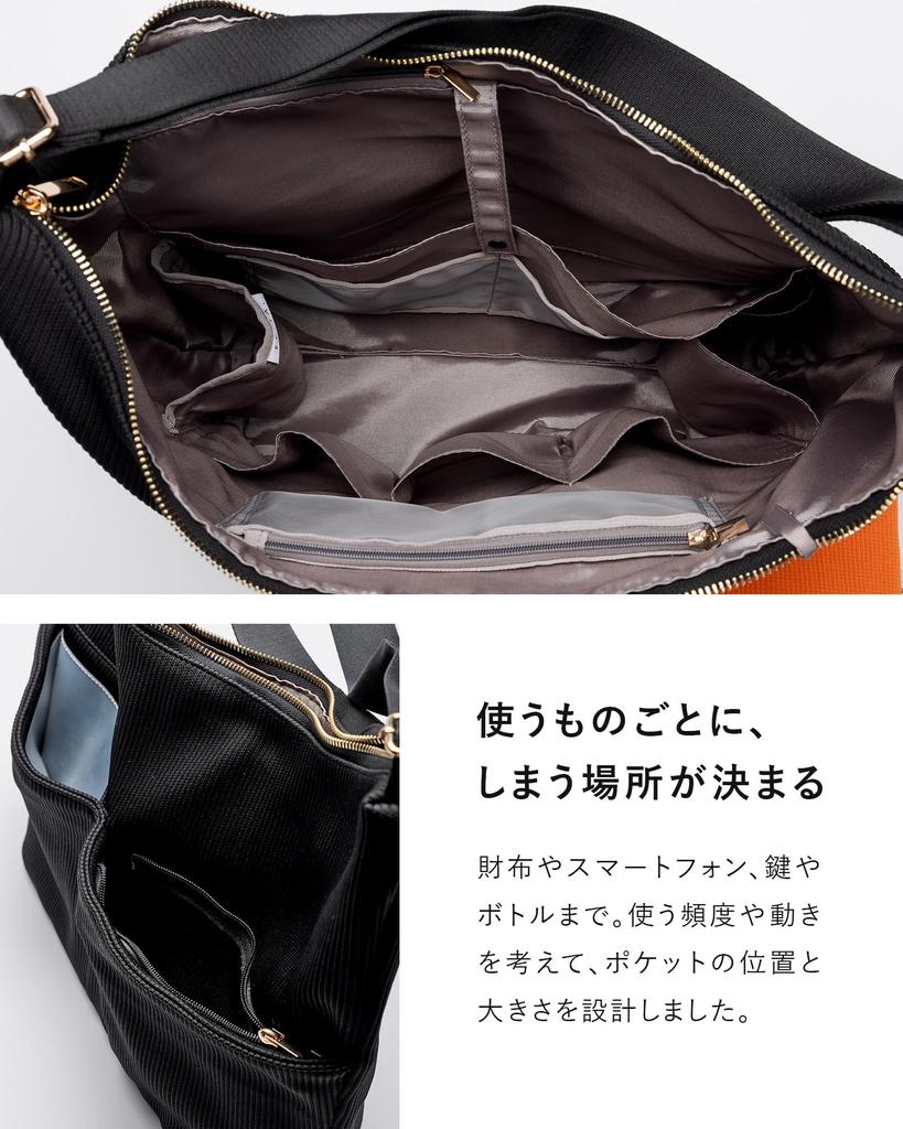 Edita Ikeda Mako Kollaboration Schultertasche für Damen, Unterteilt, Mehrere Taschen, Crossbody, A4-Format, Maschinenwaschbar, Netz, edt-172, Schwarz
