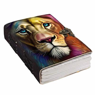 Lederen leeuw portret blanco pagina's dagboek dagboek voor persoonlijk en kantoorgebruik planner blanco dagboek (7 x 5 inch)