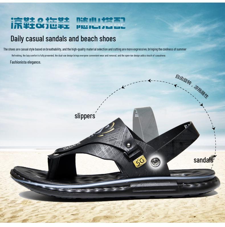 Men’s Genuine Leather Dual-Use Sandals and Slippers – Versatile Casual Beachwear