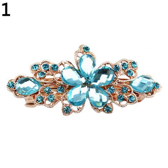 Dammode Blomma Blad Glänsande Strass Hårklämma Hårnål Smycke