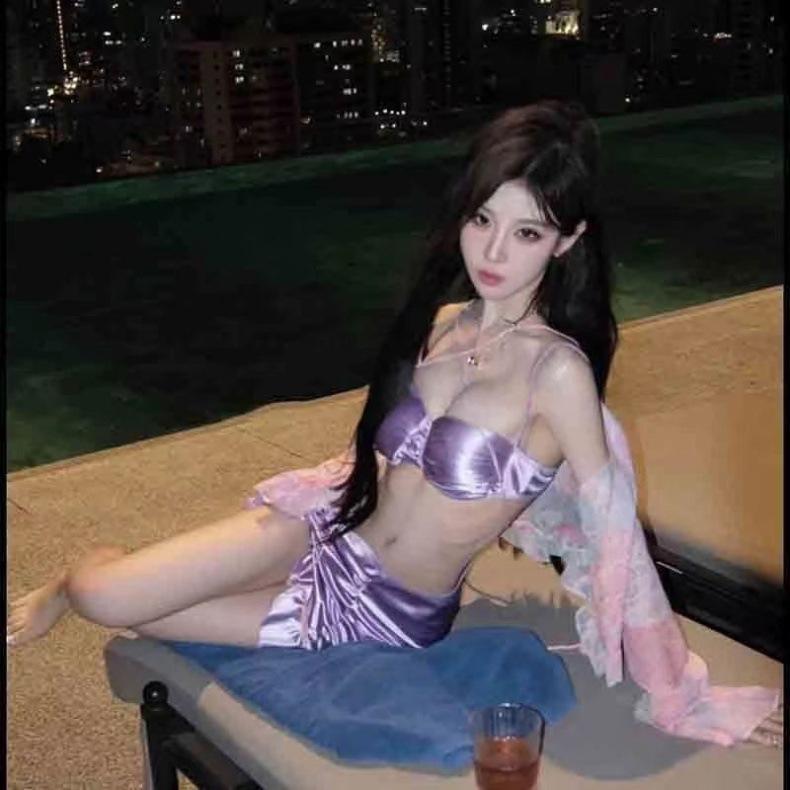 Thai-Style Glamorous High-Shine Hot Girl Swimsuit Bikini with Hip-Hugging Skirt