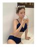 2024 Korean Style Solid Color V-Neck Bikini - Sexy, Gathered, Split Triangle Swimsuit for Women