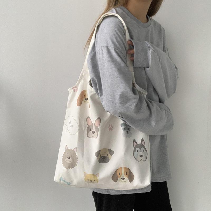 Dog Illustration Canvas Bag Shoulder Vintage