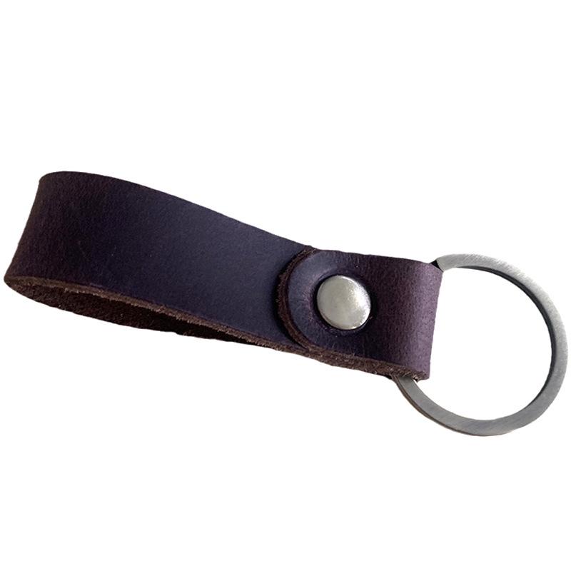Vintage Crazy Horse Leather Keychain - Unisex Bronze Key Ring for Gifts