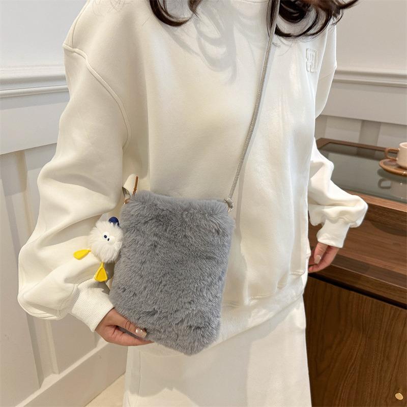 Autumn and Winter New Plush Change Messenger Bag Lipstick Mobile Phone Shoulder Card Bag Cute Fluff Bag