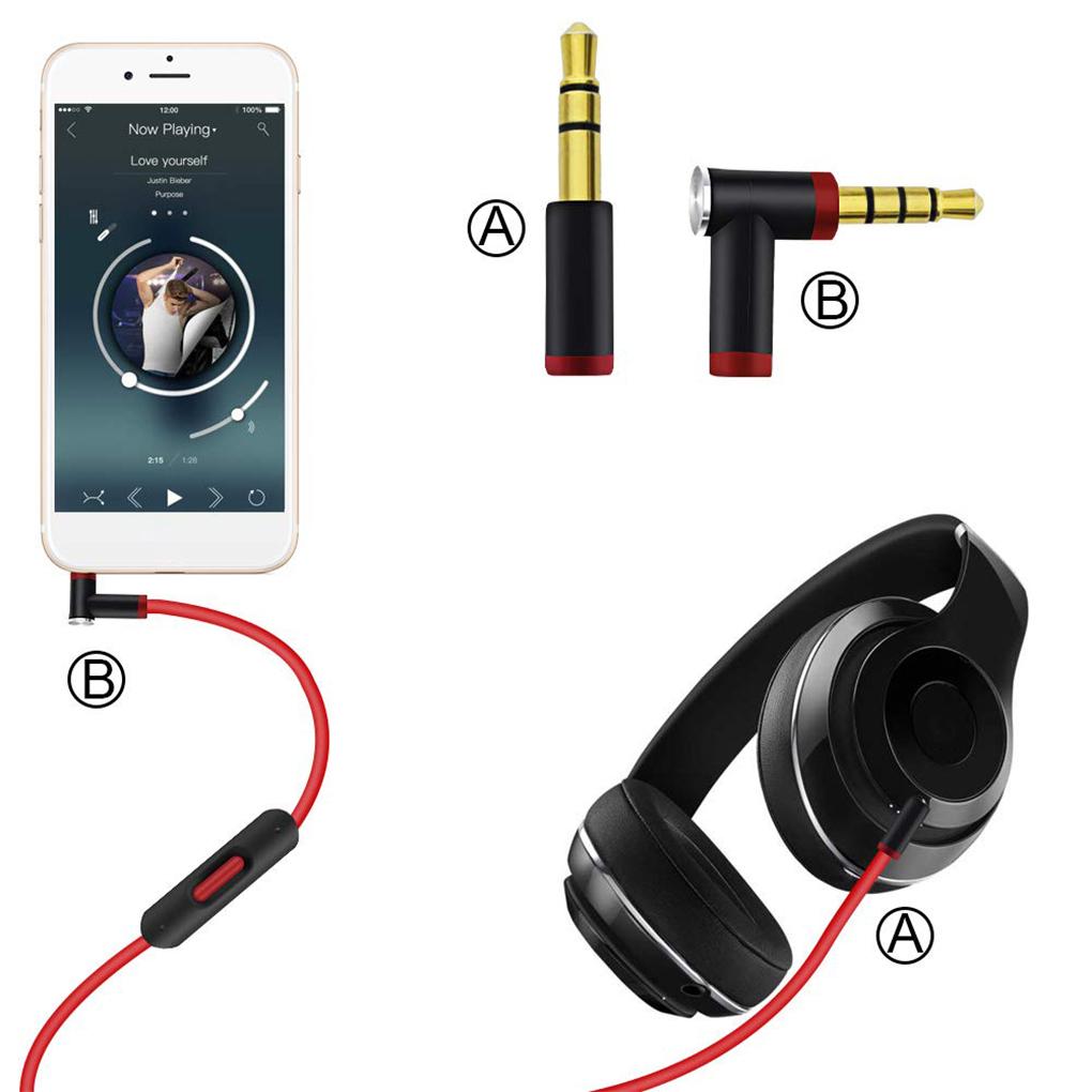 3.5mm Male to Male Straight L-shaped Headphone Cable Tablet Line Control Earphone Cord Replacement for Studio/Executive