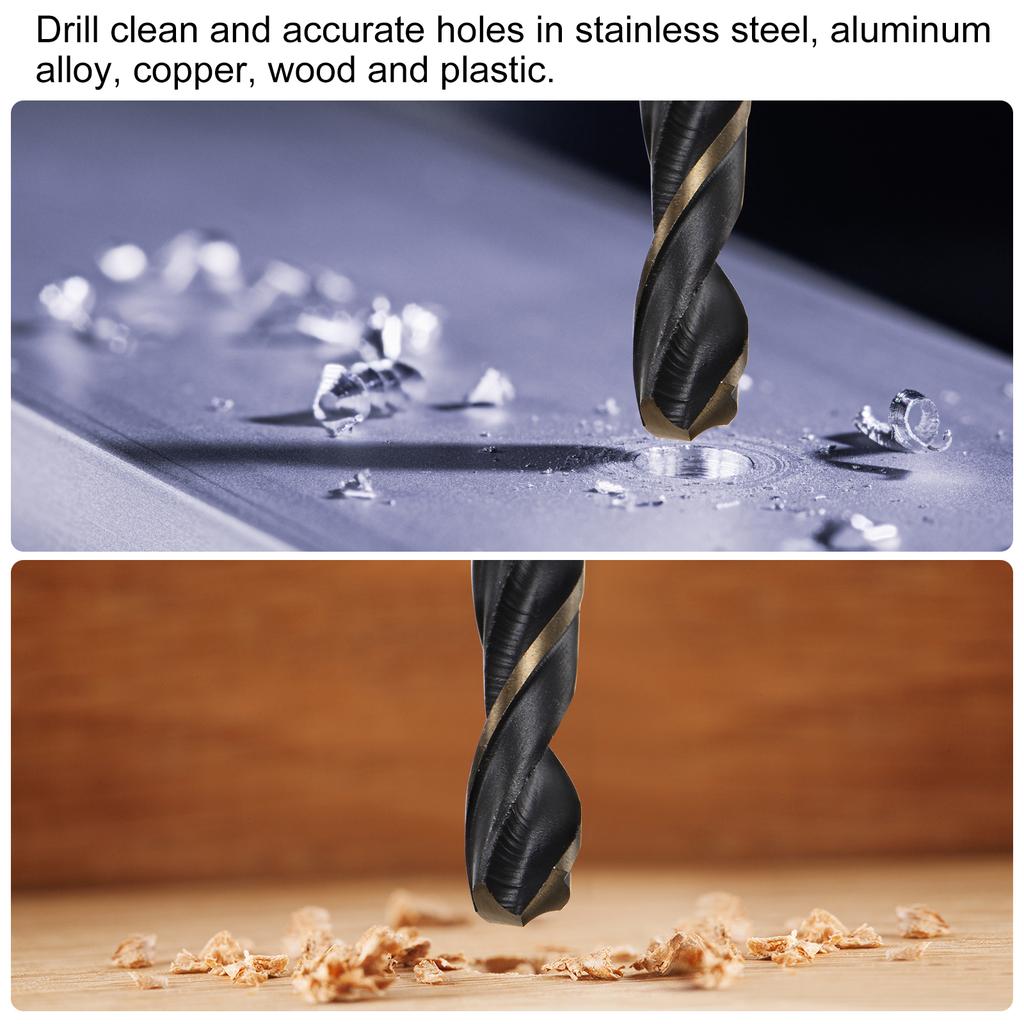 12pcs Jobber Drill Bits 1/2/3/4/5/6/7/8/9mm Titanium Coated HSS Split Point Twist Drill Bits for Stainless Steel Metal Wood