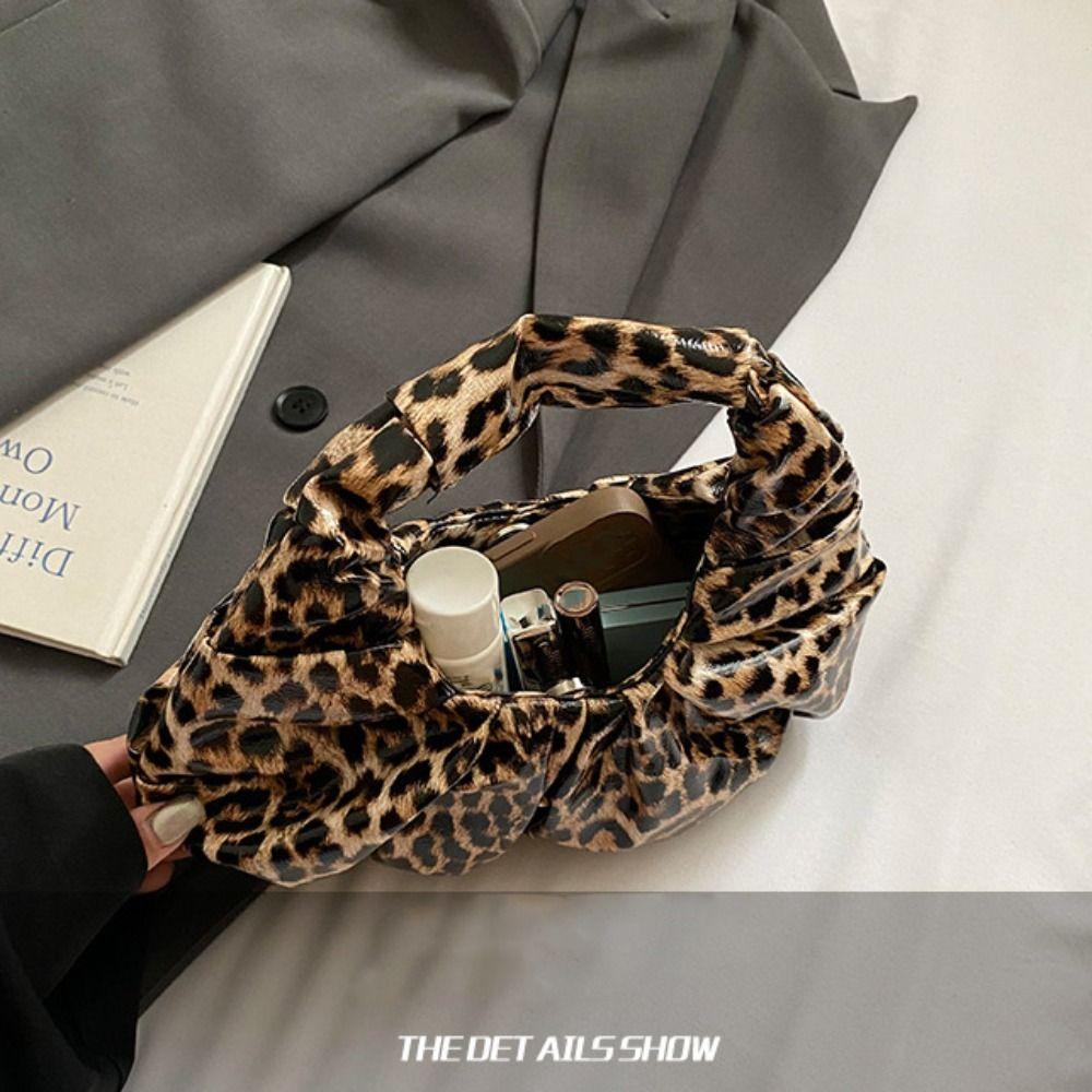 Pu Leopard Print Handbag Black Crescent Bag Simple Pu Leather Handbag  Make Up Bag