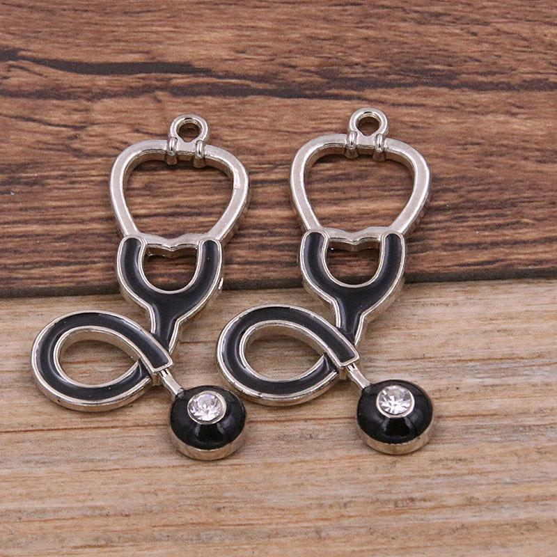 6 Style Medical Charm Jewelry: Drip Oil Stethoscope, Syringe, Heart Pendants in 2 Base Colors