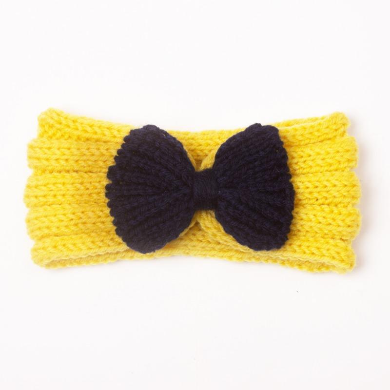 Autumn and winter warm children's contrasting color knitted wool hair accessories, baby solid color bow headscarf, baby headband