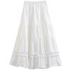 Women's Layered Wood Ear Lace Midi Skirt - Spring/Summer A-Line Design with Versatile Elastic Waist