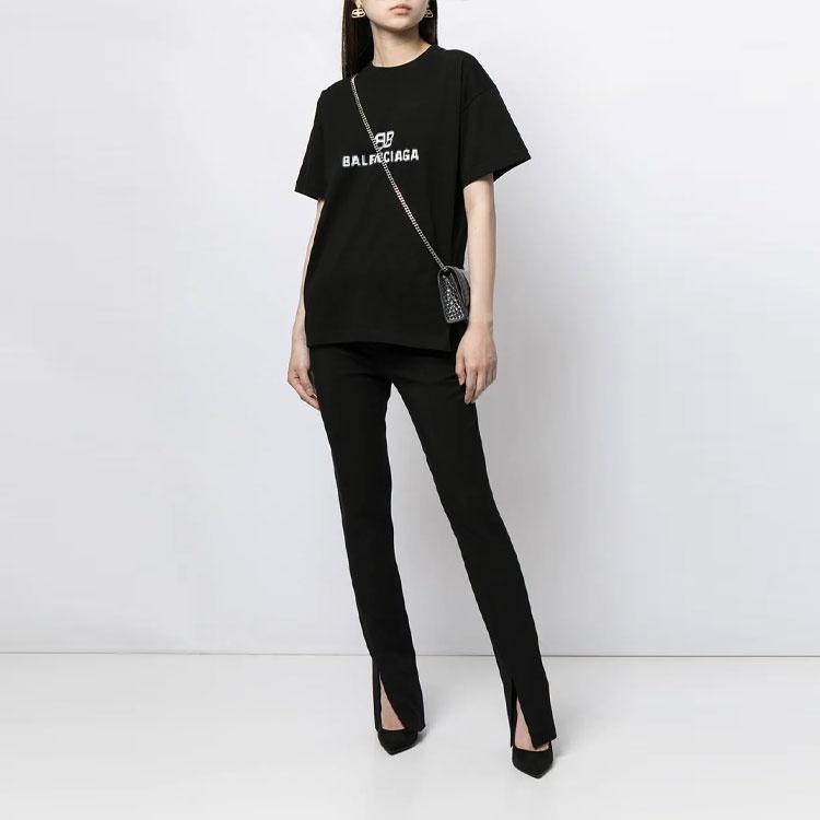 Balenciaga Mosaic Logo BB Alphabet Loose Short Sleeve Black Women's 612965TKVI71070