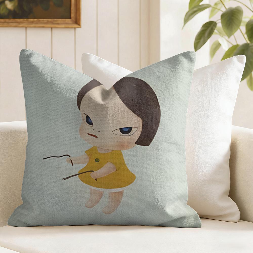 Yoshitomo NNara Movie Cushion Cover Natural Linen Double Sided Print Throw Pillow Case for Sofa Couch Home Decor