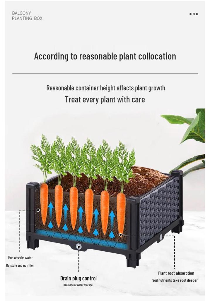 Large Plastic Flower and Vegetable Planting Box for Balcony, Courtyard, or Rooftop Gardens