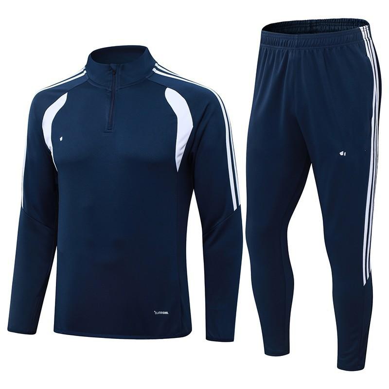 Men Women Soccer Training Kit Half-Zip Long Sleeve Jersey Shorts Set Football Practice Matches
