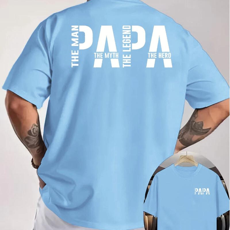 Herren Sommer Baumwolle Mode Lässig Papa der Mann Slogan Doppelseitig Bedruckt Locker Sport Rundhals Kurzarm T-Shirt Top