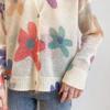 ITISF4 Damen V-Ausschnitt Cardigan aus Mohairmischung mit Blumenprint