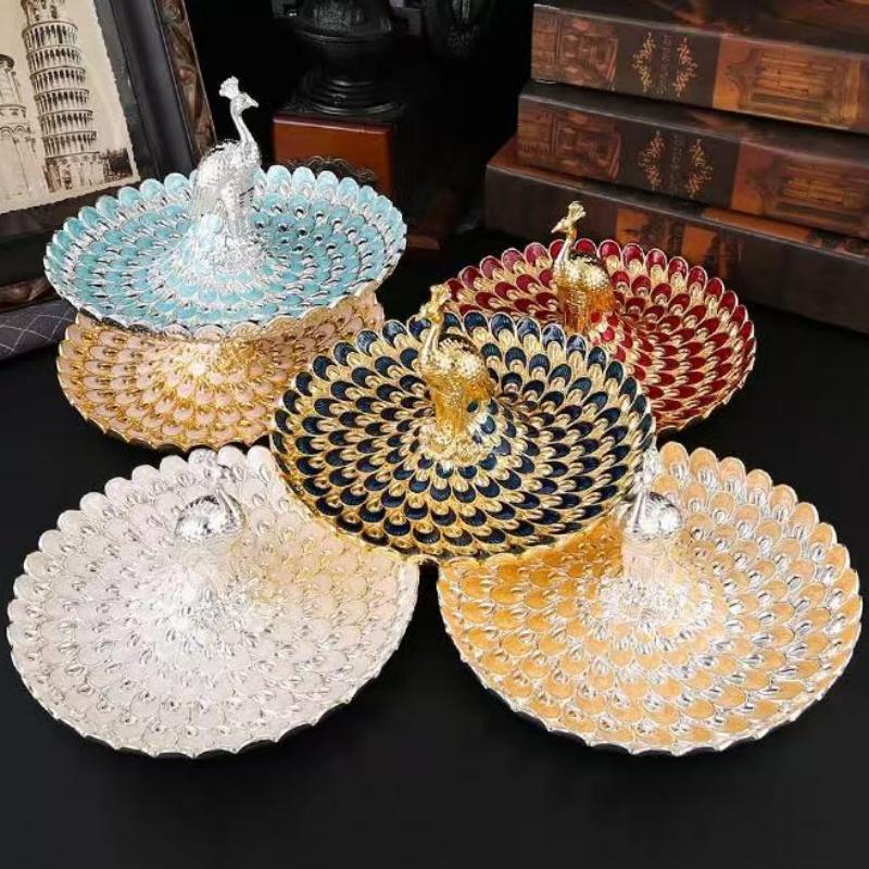 Circular Peacock Shape Tray Dried Fruit Box Living Room Snack Storage Candy Tray Plated Metal Fruit Stand Wedding Decoration