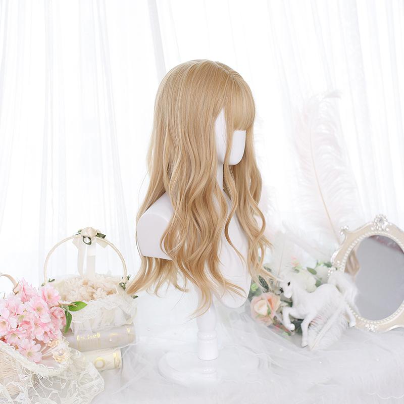 Bybrana Long Natural Wavy Platinum Blonde Wigs with Bangs Cosplay Party Lolita Synthetic Wigs for Women Heat Resistant Fiber