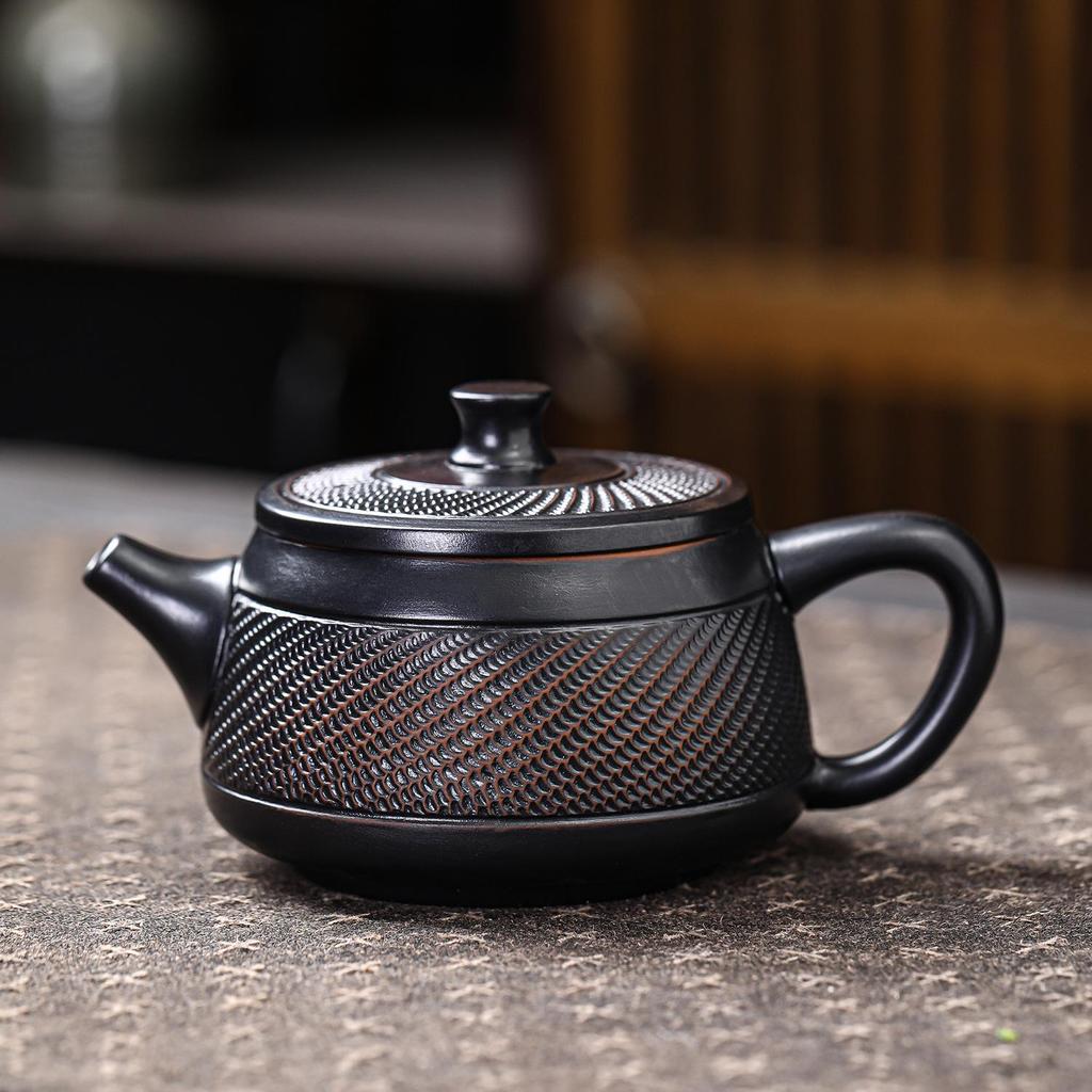 Large-Capacity Purple Clay Kung Fu Tea Set with Jump Knife Teapot and Two Cups