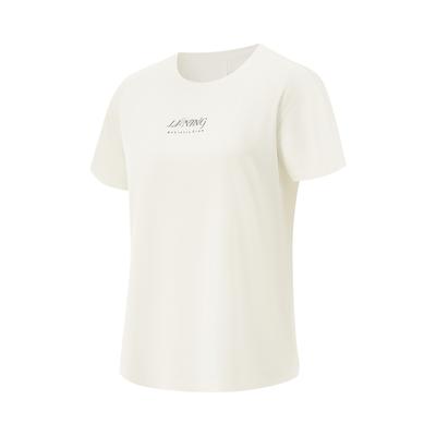 Série Fitness Li Ning Gola Redonda com Letra Seda Gelada Secagem Rápida Fresca Confortável Respirável Versátil Manga Curta Camiseta Feminina Camisetas ATSV506-1