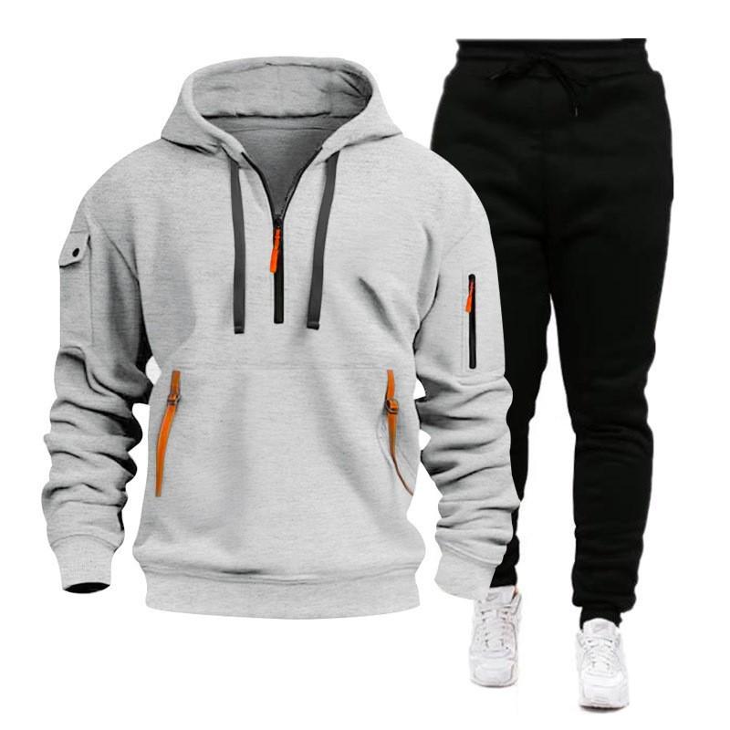 2024 Autumn/Winter Sports Sweatshirt Set for Men, Multi-Pocket Zipper Hoodie, Sportswear Set, Sweatpants Plain Board