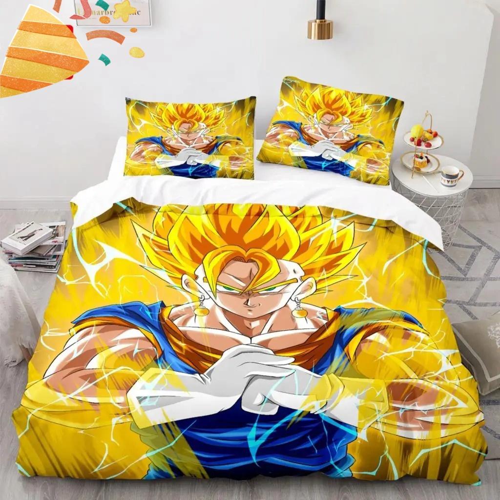 2026 Hot Sale Japanese Anime Dragon Ball Son Goku Bedding Set Quilt Cover Twin Full Bedroom Bed Decor for Teens Best Gifts