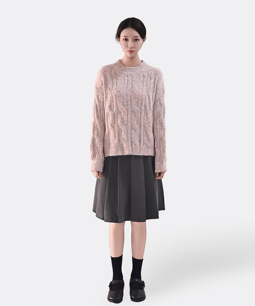 Keulleiseu Wool Blend Aurora Twisted Knit Sweater_Pink