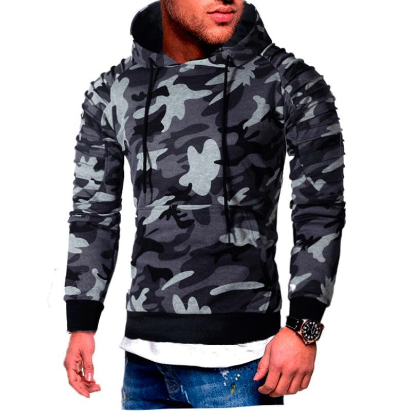 New Men's Pullover Sweatshirt Striped Pleated Raglan Sleeve Hoodie
