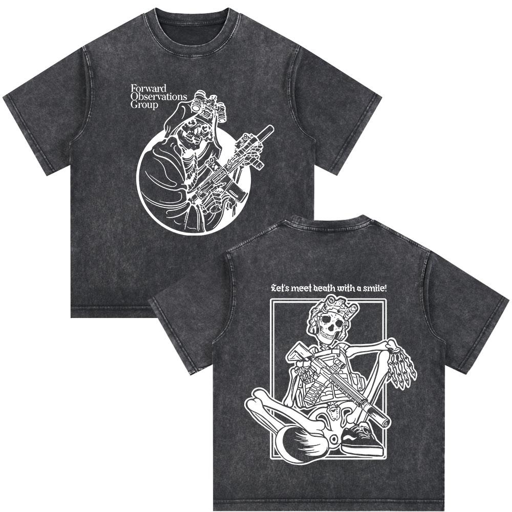Forward Observations Group Skeleton Vintage Washed Tshirt Men Women Clothing Fashion Retro Oversized Casual T Shirt Streetwear