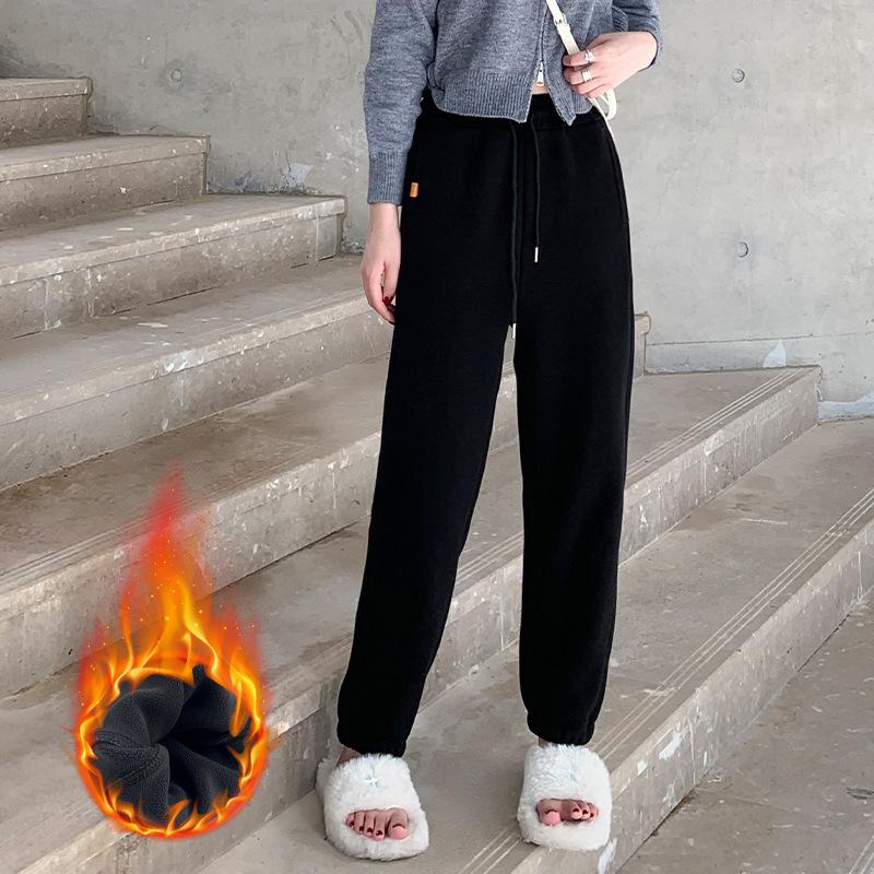 

Женские зимние повседневные спортивные штаны Harun, флисовые утолщенные свободные брюки с облегающим кроем, серые спортивные штаны XL чёрный