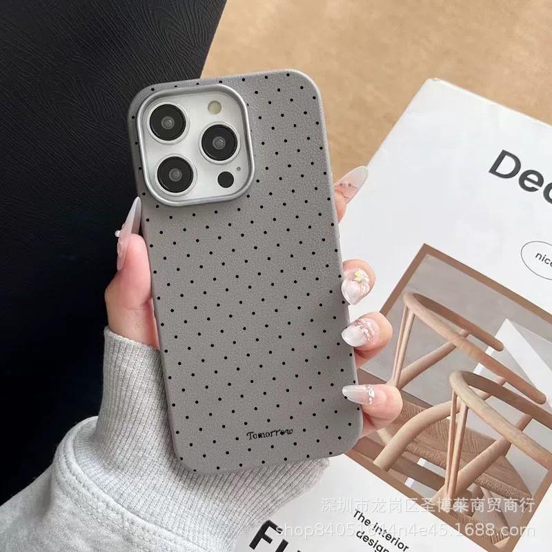 Simple polka dot for iPhone15promax mobile phone case Apple 16 leather pattern 14/13/12 protective case 17