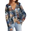 Women's Fashion Long Sleeve Print V-Neck Button Loose Cardigan Top