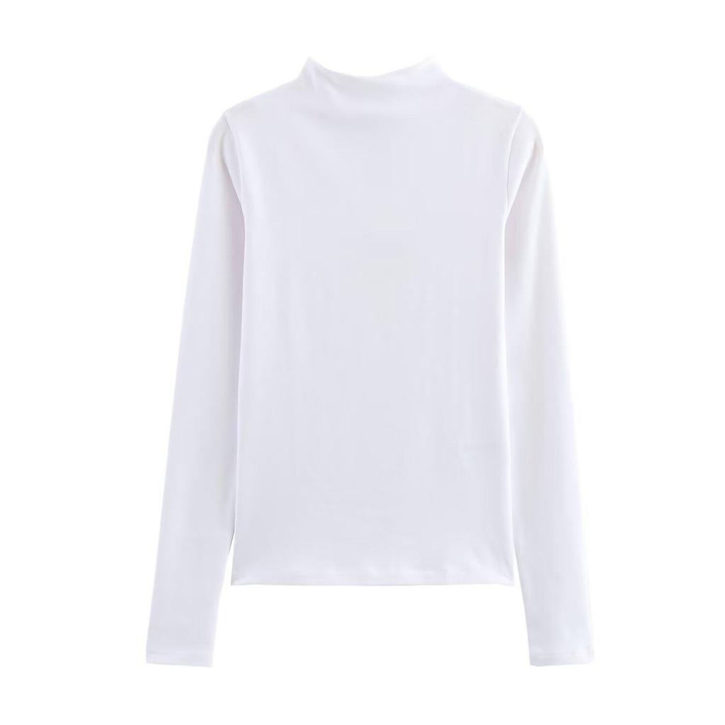 Spring 2025 Women's Solid Color Slim Fit Semi-High Neck T-Shirt