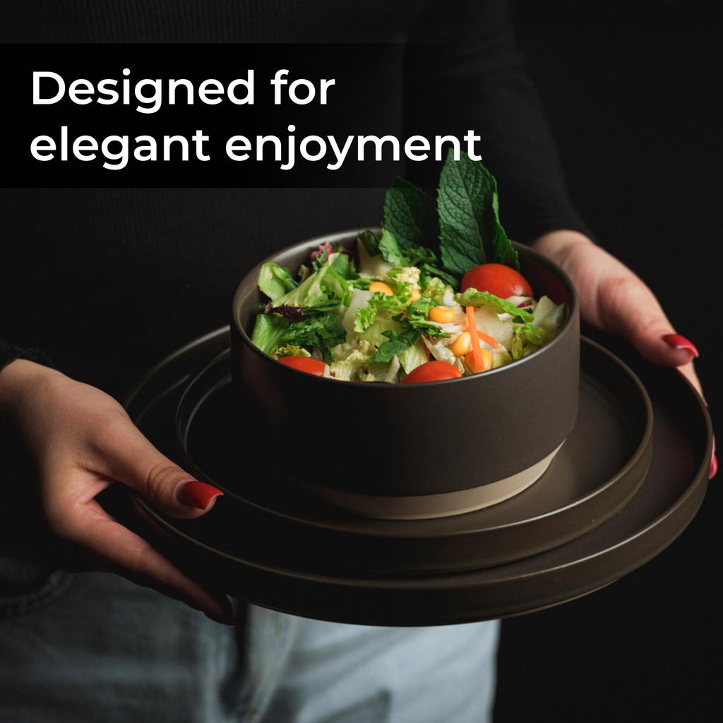 MIAMIO Bowl Set Ceramic Bowl Set for and Salad Dishwasher and Microwave Safe Sierra Collection - 4-Piece / (850 ml) Pasta, Ramen, Cereal, - - (Dark,