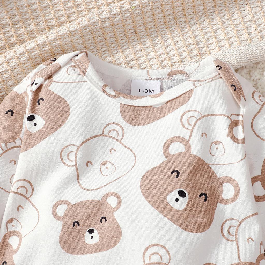 Moda 4 Colori 0-9 Mesi Neonato Orsetto Set Completo 4 Pezzi Autunno Tuta a Manica Lunga+Pantaloni+Cappello+Calzini Tuta Casual per Bambino Vestiti Regalo