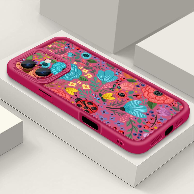 Colorful Flowers Ladybug Pattern Shockproof Phone Case For iPhone 16e 16 15 14 Pro Max 13 12 Pro 11 14 15 16 Plus Silicone Soft Matte Cover Fundas