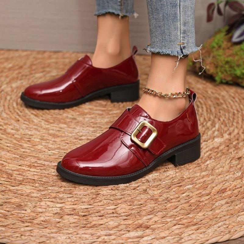 

Женская обувь 2025 Бренд Ремешок с пряжкой Женские туфли на высоком каблуке Мода Металлическая отделка Офис и карьера Новые Каблуки больших размеров Женские 36 вино красного