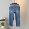 Jeans Donna Pantaloni alla Caviglia Primavera Estate Denim Elasticizzato Pantaloni Dritti Arricciati Pantaloni Casual