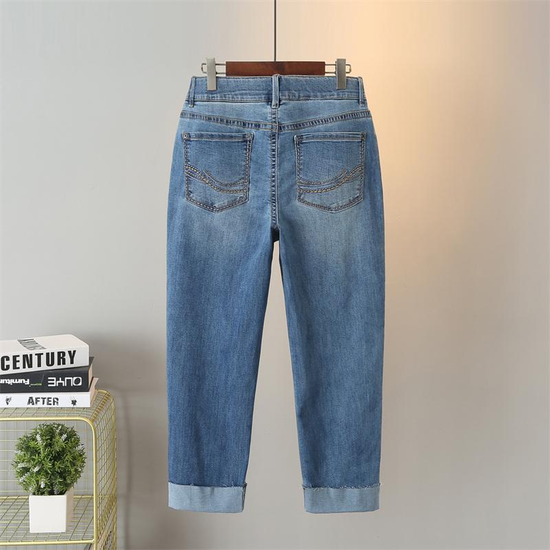 Jeans Donna Pantaloni alla Caviglia Primavera Estate Denim Elasticizzato Pantaloni Dritti Arricciati Pantaloni Casual