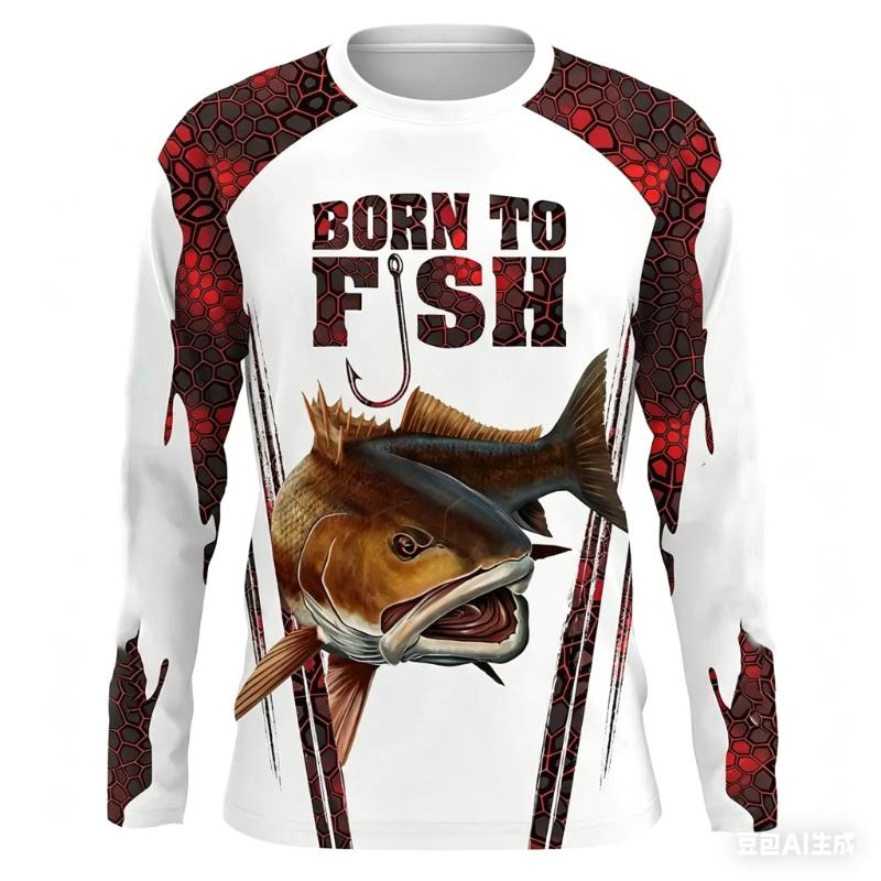 Fishing T Shirt for Men Summer Outdoor Fishing Apparel Sun Protective Long Sleeve 3D Printed Casual Tee UV Resistant Quick Dry