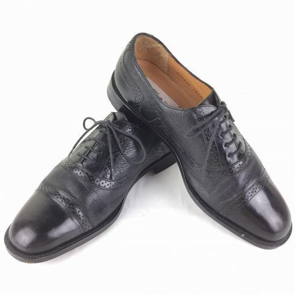 

80s-90s Vintage MEZLAN Semi Brogue Cap Toe Business Shoes Black size 9.5 27.5 Men s