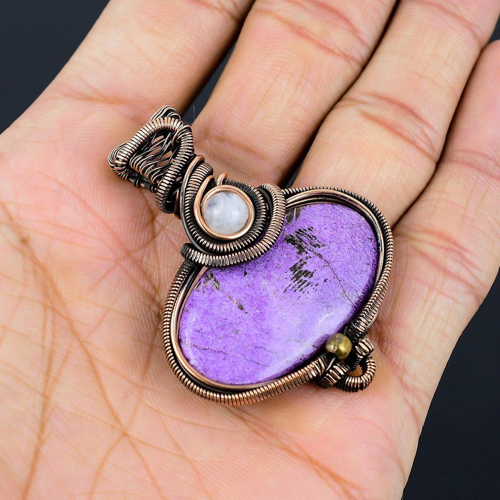 Purpurite Gemstone Copper Wire Wrap Handmade Pendant Jewelry Gift For Mother