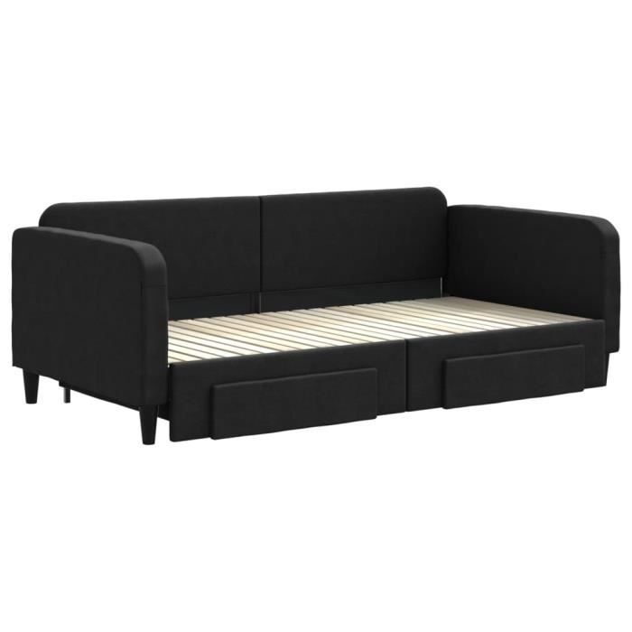 VidaXL Lit de jour avec gigogne et tiroirs noir 100x200 cm tissu 3196859