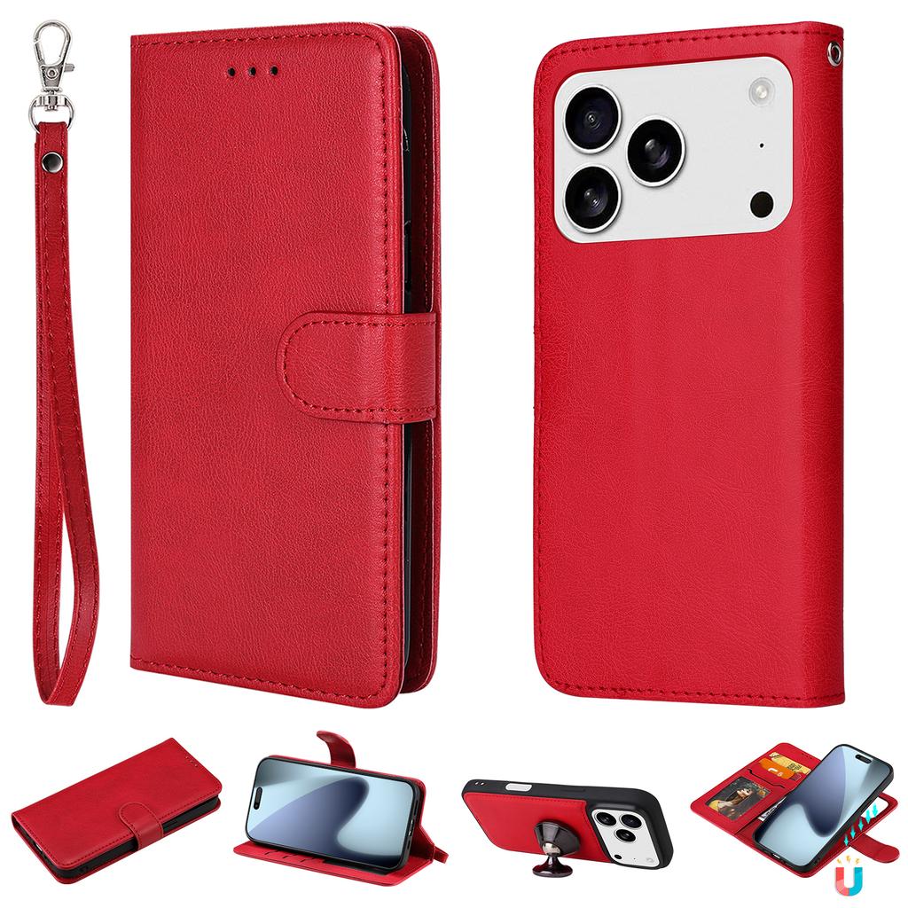 For iPhone 17 Pro Case 2 In 1 Detachable Magnetic Leather Wallet Mobile Cover with Strap