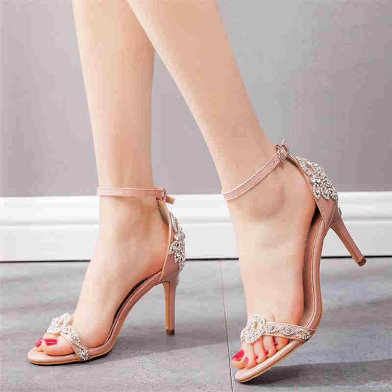 Women Shoes Sandals Summer Open toe Thin High Heels White Luxury Rhinestones Wedding Shoes Bride Dress Pumps