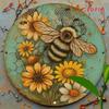 Rustic Bee Floral Round Metal Wall Art Vintage Green Distressed Honeycomb Decor